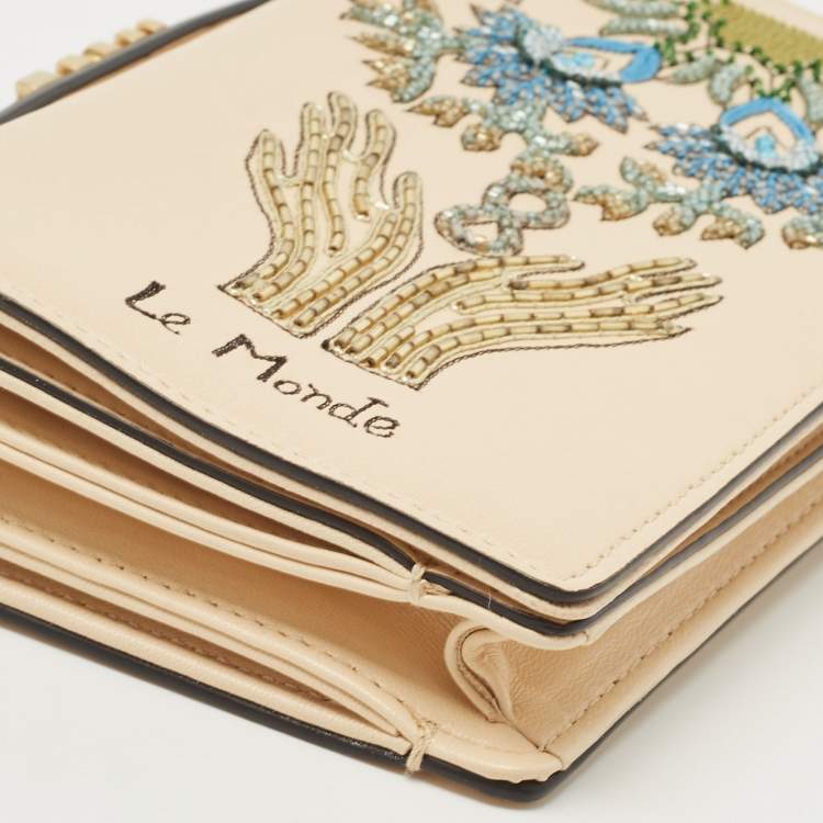 Pre Owned Dior Beige Leather Embroidered Le Monde Tarot Pouch