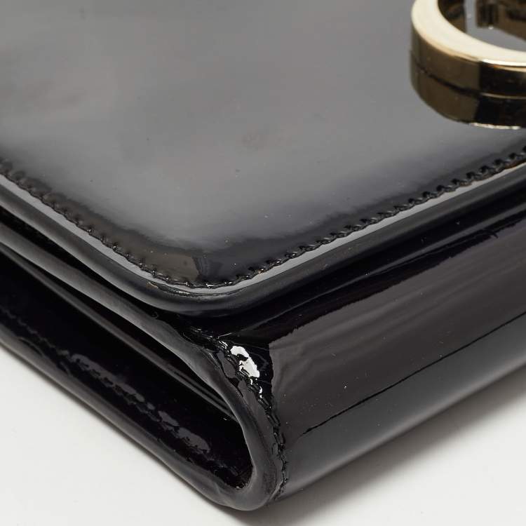 Pre Owned Dior Black Patent Leather 30 Montaigne Chain Clutch