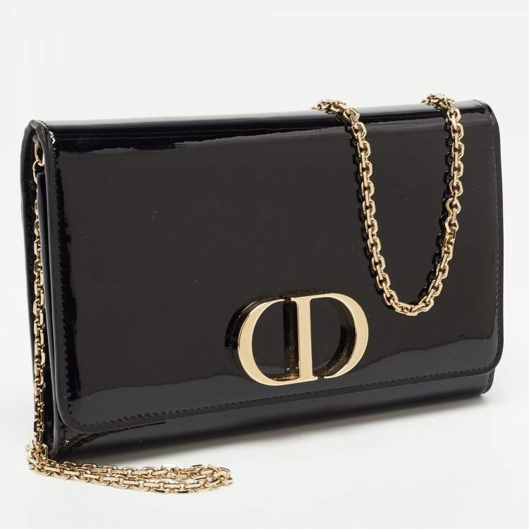 Pre Owned Dior Black Patent Leather 30 Montaigne Chain Clutch