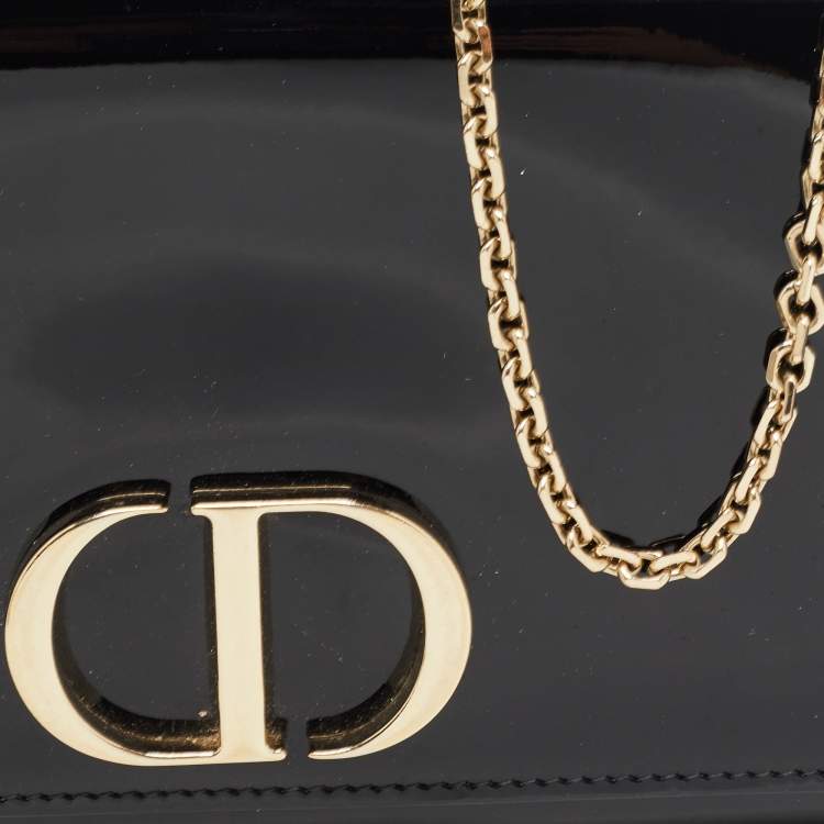 Pre Owned Dior Black Patent Leather 30 Montaigne Chain Clutch