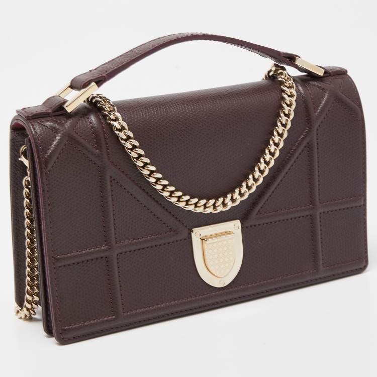 Pre Owned Dior Burgundy Leather Diorama Top Handle Bag