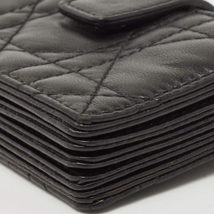 Pre Owned Dior Black Cannage Leather Lady Dior 5 Gusset Card Holder