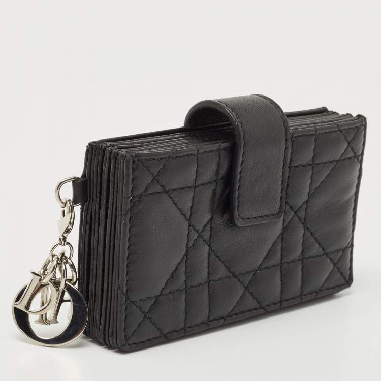 Pre Owned Dior Black Cannage Leather Lady Dior 5 Gusset Card Holder