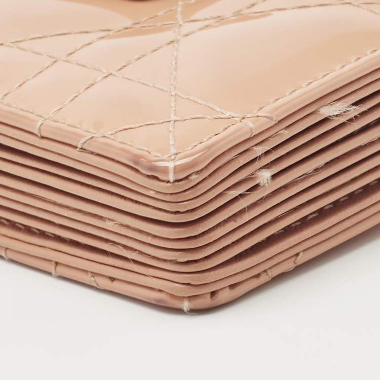 Pre Owned Dior Beige Cannage Patent Leather Lady Dior 5 Gusset Card Holder