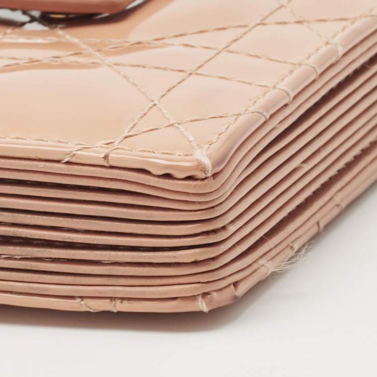 Pre Owned Dior Beige Cannage Patent Leather Lady Dior 5 Gusset Card Holder