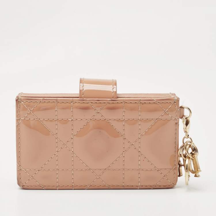 Pre Owned Dior Beige Cannage Patent Leather Lady Dior 5 Gusset Card Holder