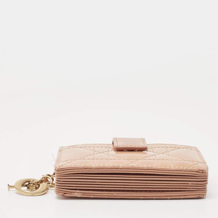 Pre Owned Dior Beige Cannage Patent Leather Lady Dior 5 Gusset Card Holder