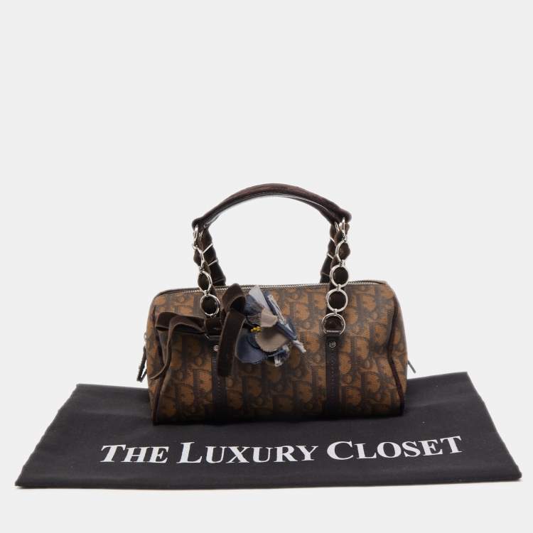 Pre Owned Dior Brown Diorissimo Coated Canvas Trotter Romantique Satchel