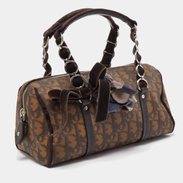 Pre Owned Dior Brown Diorissimo Coated Canvas Trotter Romantique Satchel