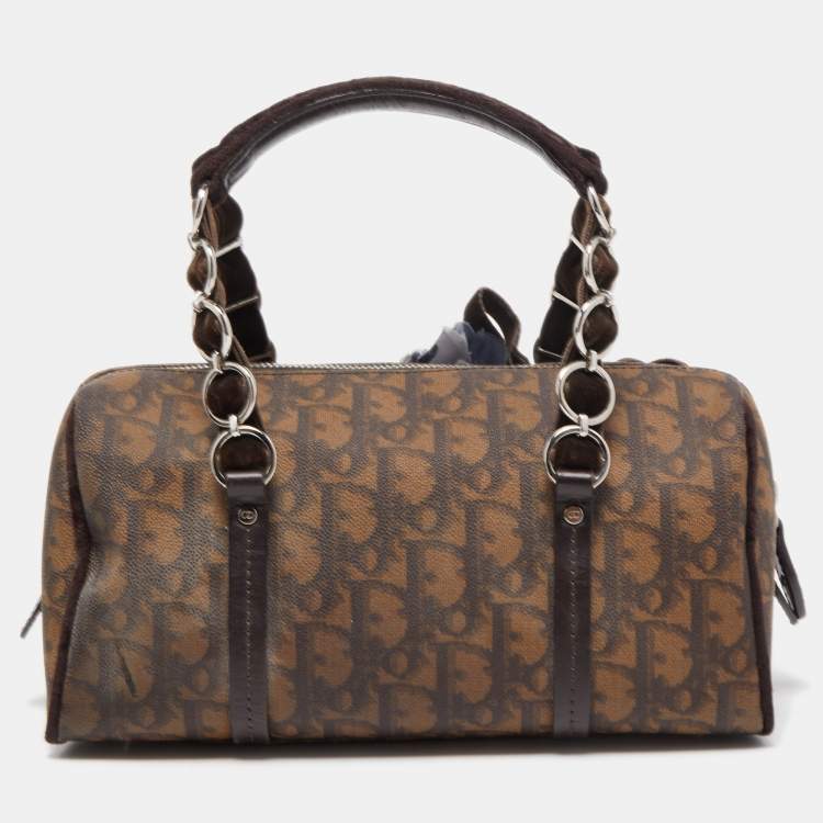 Pre Owned Dior Brown Diorissimo Coated Canvas Trotter Romantique Satchel