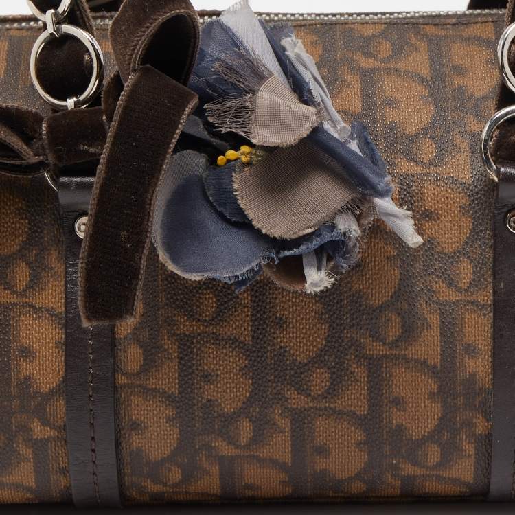 Pre Owned Dior Brown Diorissimo Coated Canvas Trotter Romantique Satchel