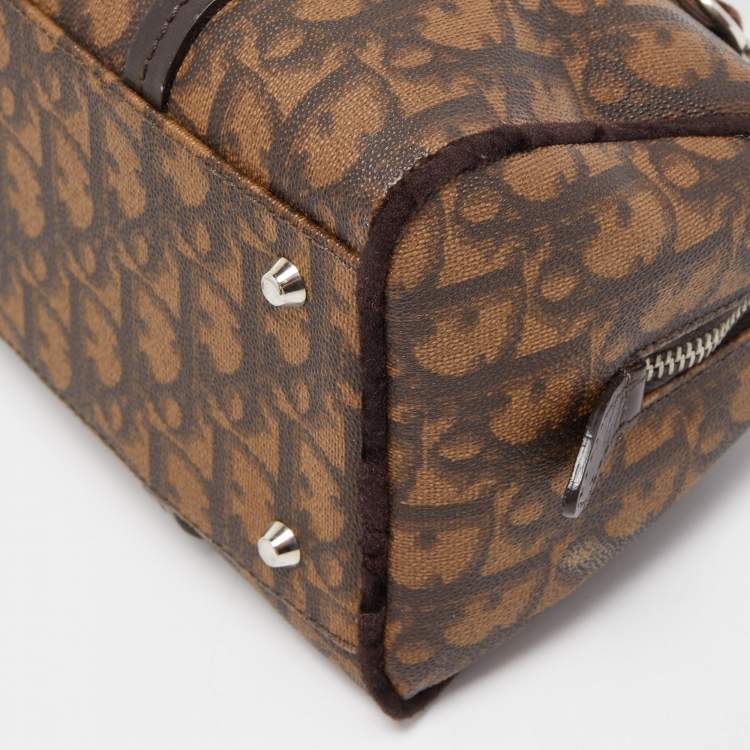 Pre Owned Dior Brown Diorissimo Coated Canvas Trotter Romantique Satchel