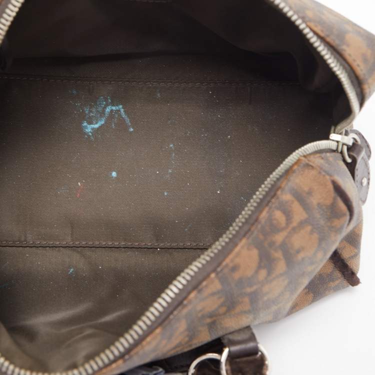 Pre Owned Dior Brown Diorissimo Coated Canvas Trotter Romantique Satchel