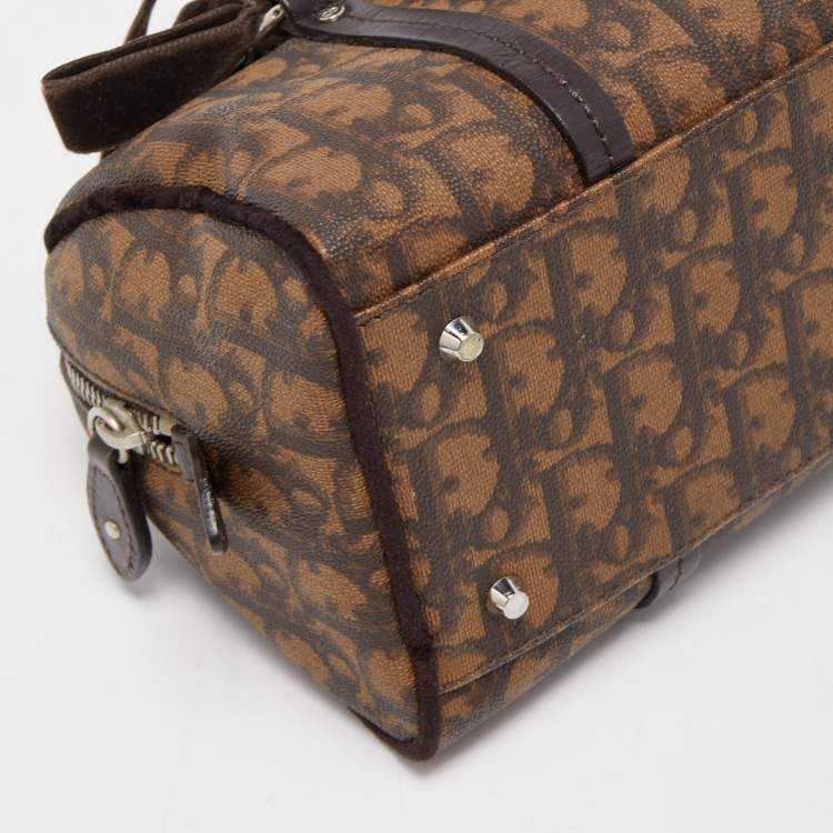 Pre Owned Dior Brown Diorissimo Coated Canvas Trotter Romantique Satchel