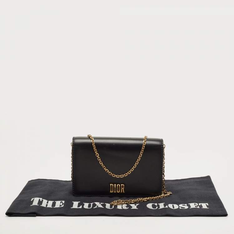 Pre Owned Dior Black Leather D-Fence Croisiere Wallet on Chain