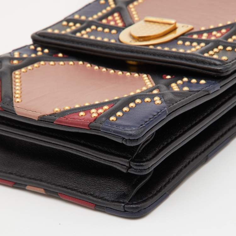 Pre Owned Dior Multicolor Leather Studded Diorama Vertical Chain Clutch