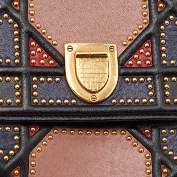 Pre Owned Dior Multicolor Leather Studded Diorama Vertical Chain Clutch