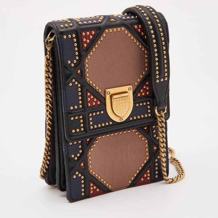 Pre Owned Dior Multicolor Leather Studded Diorama Vertical Chain Clutch