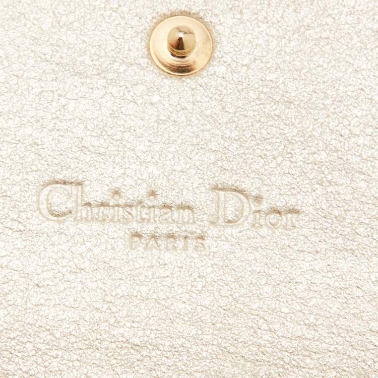 Pre Owned Dior Gold Shimmering Cannage Leather Lady Dior Wallet On Chain