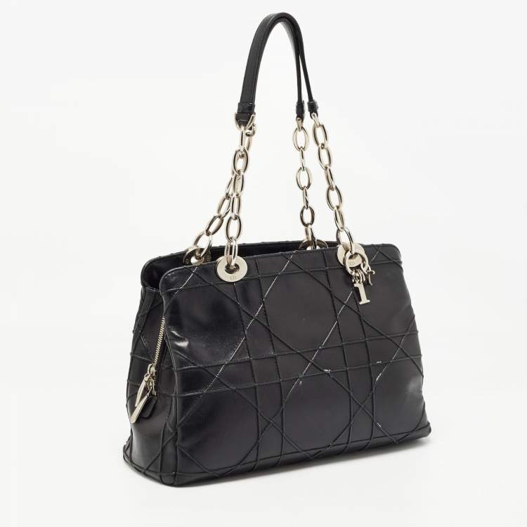Pre Owned Dior Black Cannage Leather Small Soft Lady Dior Shopping Tote