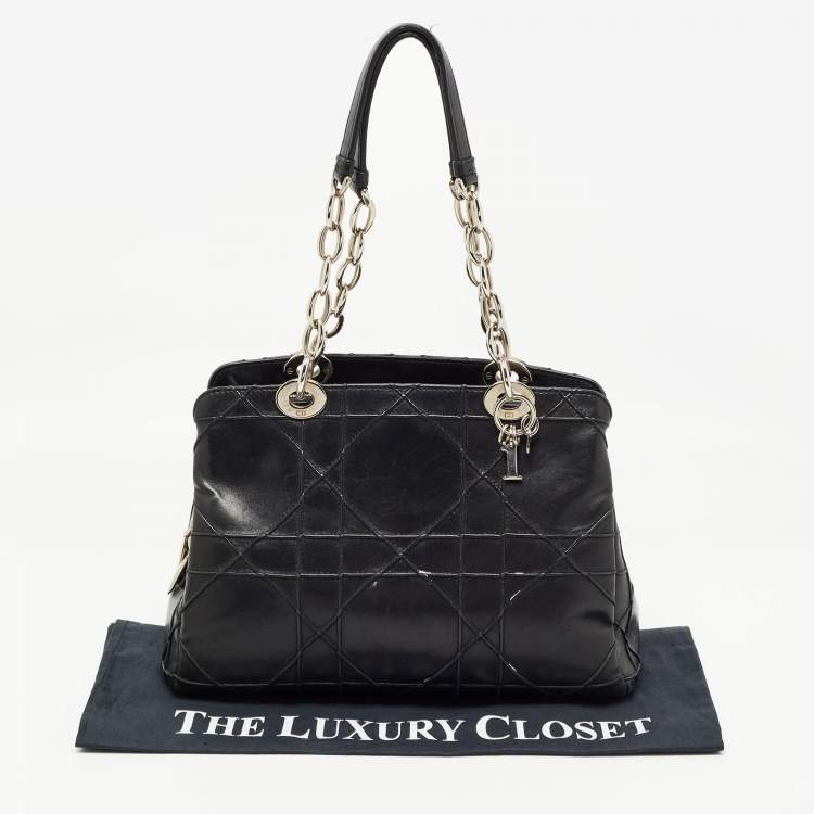 Pre Owned Dior Black Cannage Leather Small Soft Lady Dior Shopping Tote