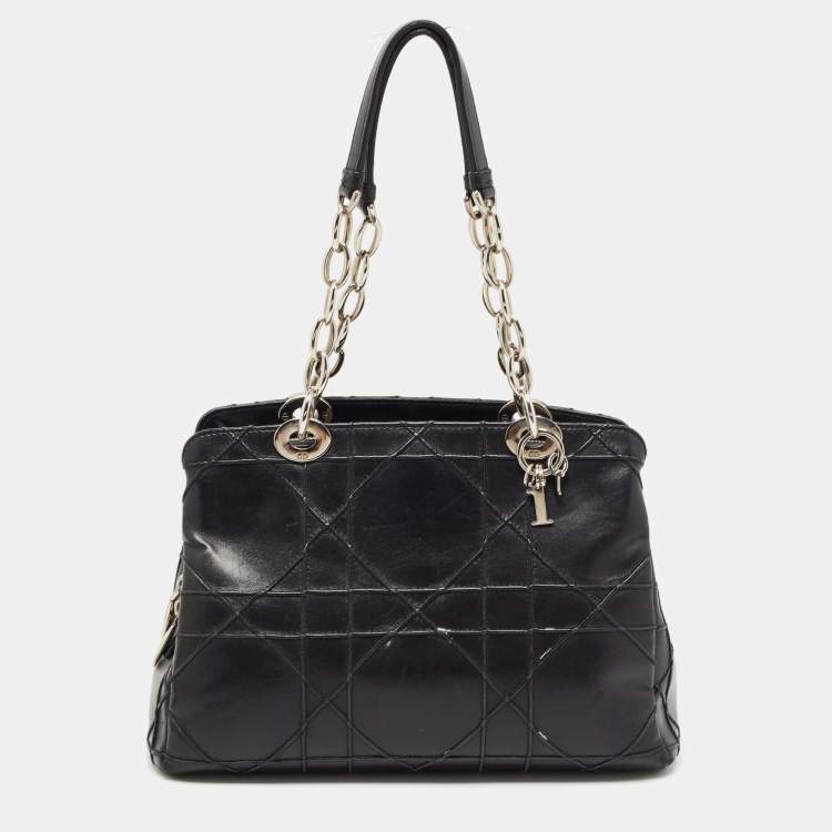 Pre Owned Dior Black Cannage Leather Small Soft Lady Dior Shopping Tote