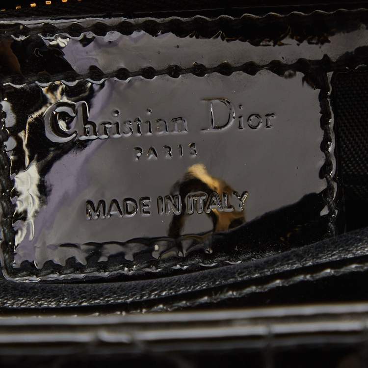 Pre Owned Dior Black Cannage Patent Leather Medium Lady Dior Tote