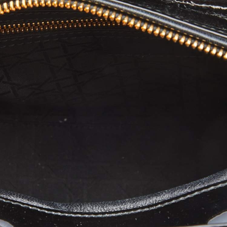 Pre Owned Dior Black Cannage Patent Leather Medium Lady Dior Tote
