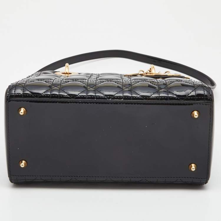 Pre Owned Dior Black Cannage Patent Leather Medium Lady Dior Tote