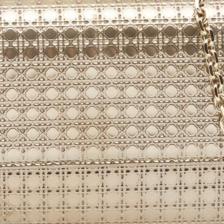 Pre Owned Dior Metallic Gold Microcannage Patent Leather Croisiere Wallet On Chain