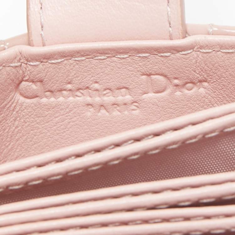 Pre Owned Dior Pink Cannage Patent Leather Lady Dior 5 Gusset Card Holder