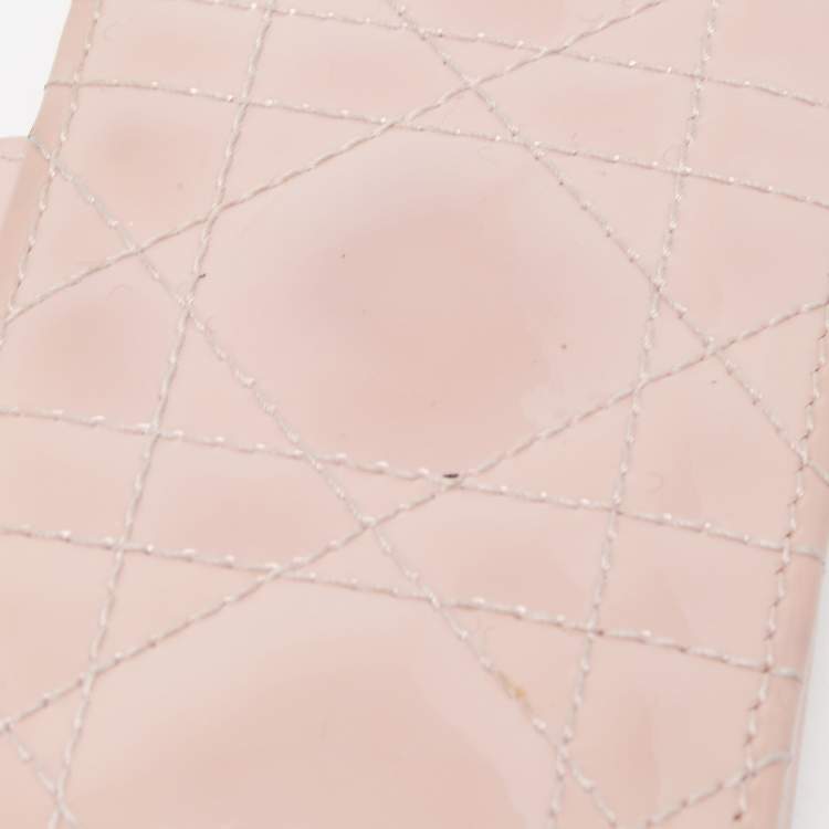 Pre Owned Dior Pink Cannage Patent Leather Lady Dior 5 Gusset Card Holder