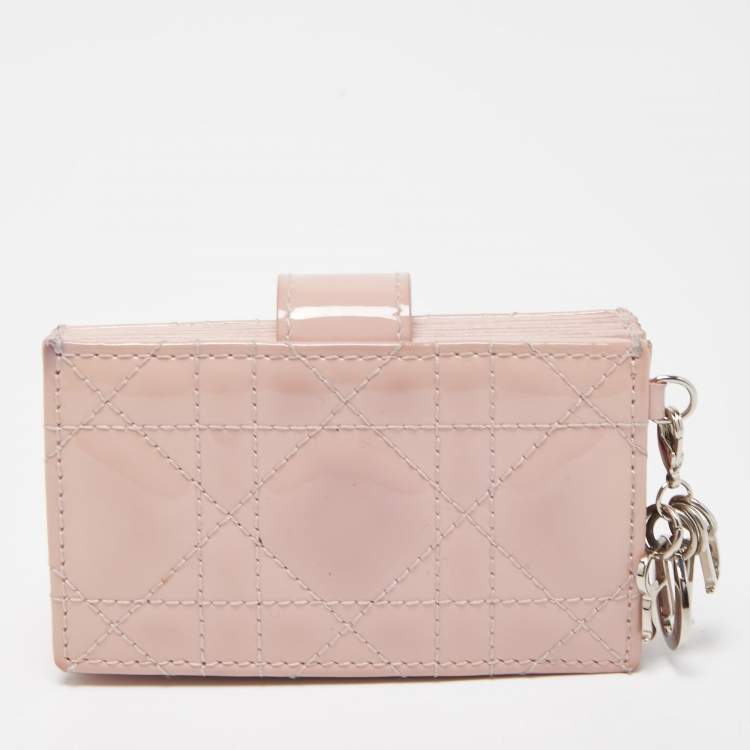 Pre Owned Dior Pink Cannage Patent Leather Lady Dior 5 Gusset Card Holder