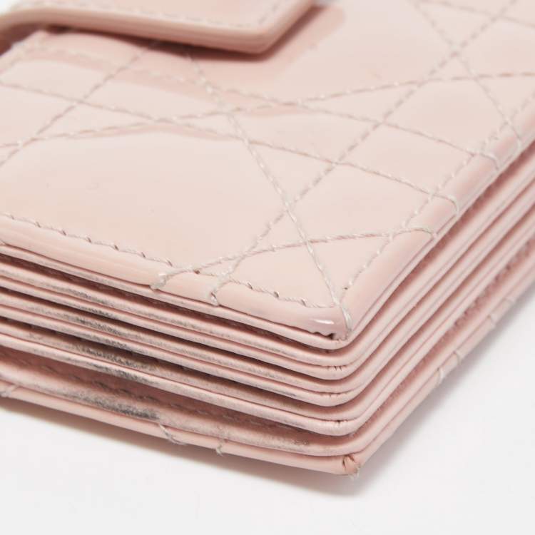Pre Owned Dior Pink Cannage Patent Leather Lady Dior 5 Gusset Card Holder