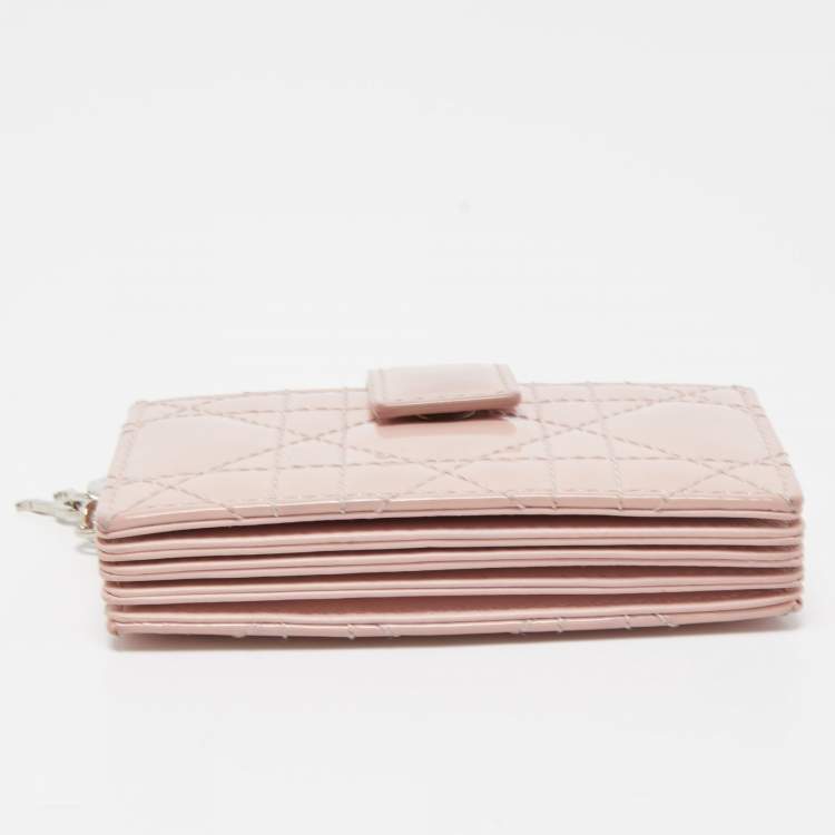 Pre Owned Dior Pink Cannage Patent Leather Lady Dior 5 Gusset Card Holder