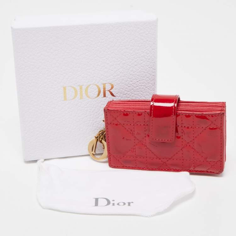 Pre Owned  Dior Red Cannage Patent Leather Lady Dior Gusset Card Case 