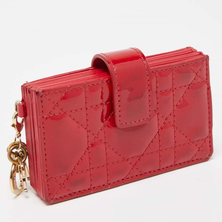 Pre Owned  Dior Red Cannage Patent Leather Lady Dior Gusset Card Case 