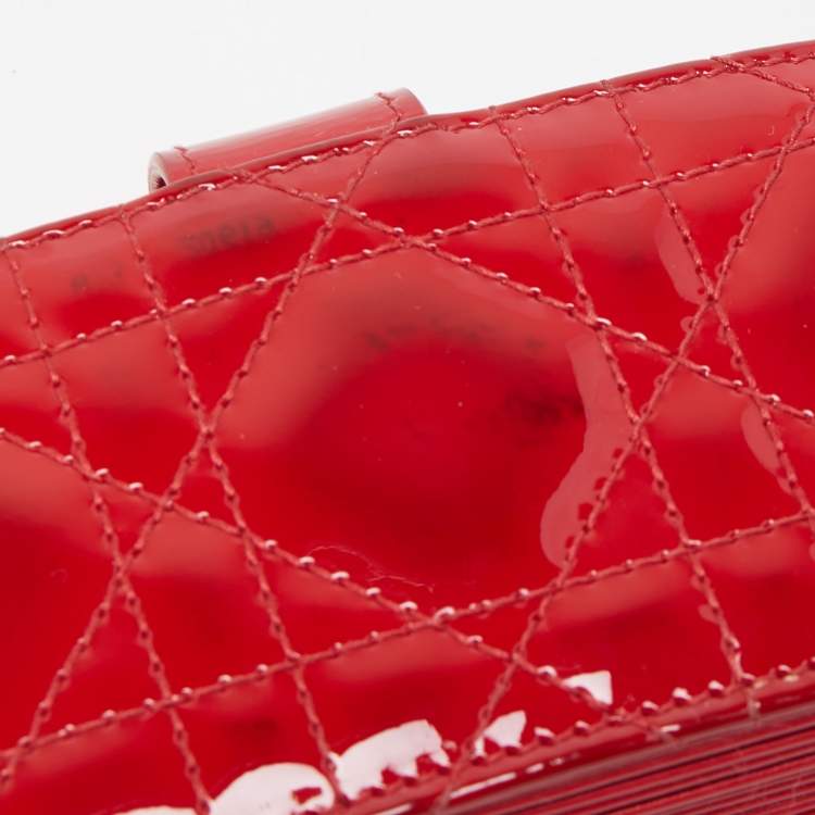 Pre Owned  Dior Red Cannage Patent Leather Lady Dior Gusset Card Case 