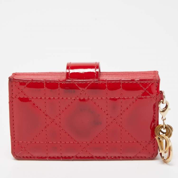 Pre Owned  Dior Red Cannage Patent Leather Lady Dior Gusset Card Case 