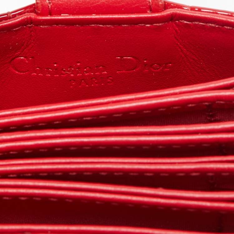 Pre Owned  Dior Red Cannage Patent Leather Lady Dior Gusset Card Case 