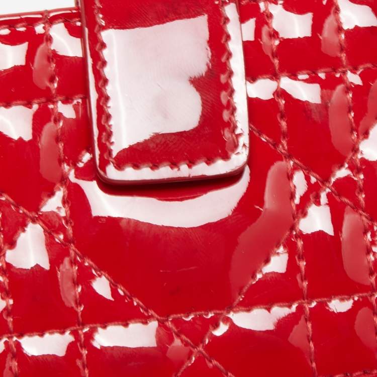 Pre Owned  Dior Red Cannage Patent Leather Lady Dior Gusset Card Case 