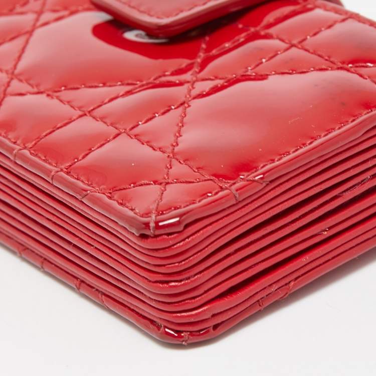 Pre Owned  Dior Red Cannage Patent Leather Lady Dior Gusset Card Case 