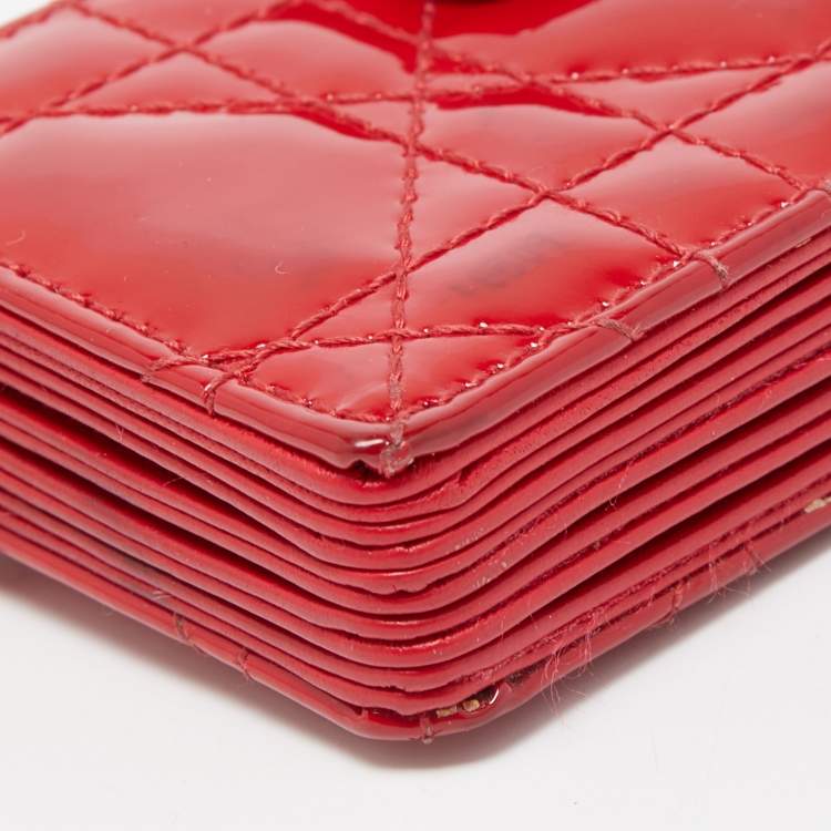 Pre Owned  Dior Red Cannage Patent Leather Lady Dior Gusset Card Case 