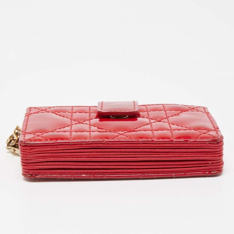 Pre Owned  Dior Red Cannage Patent Leather Lady Dior Gusset Card Case 