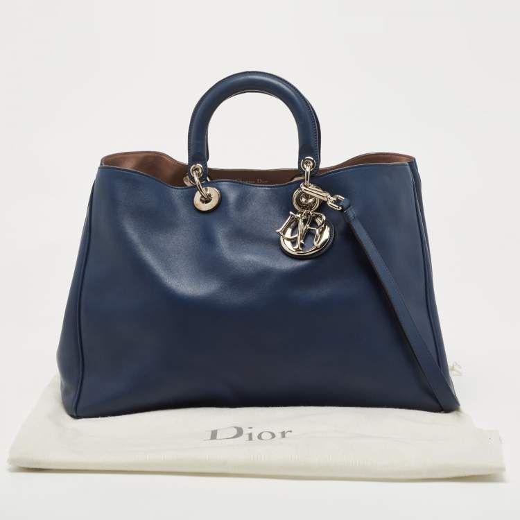 Pre Owned Dior Navy Blue Leather Extra Large Diorissimo Shopper Tote
