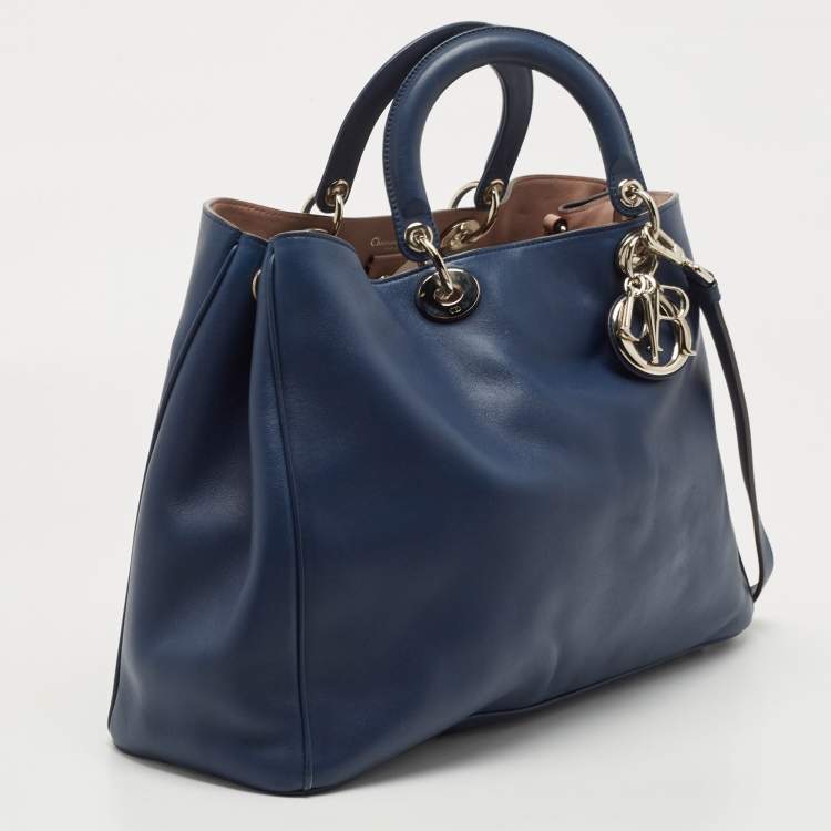 Pre Owned Dior Navy Blue Leather Extra Large Diorissimo Shopper Tote