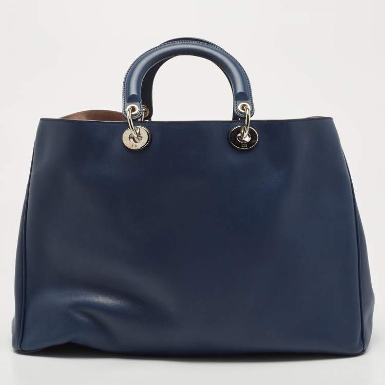 Pre Owned Dior Navy Blue Leather Extra Large Diorissimo Shopper Tote