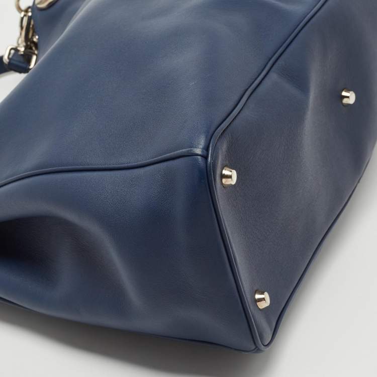 Pre Owned Dior Navy Blue Leather Extra Large Diorissimo Shopper Tote