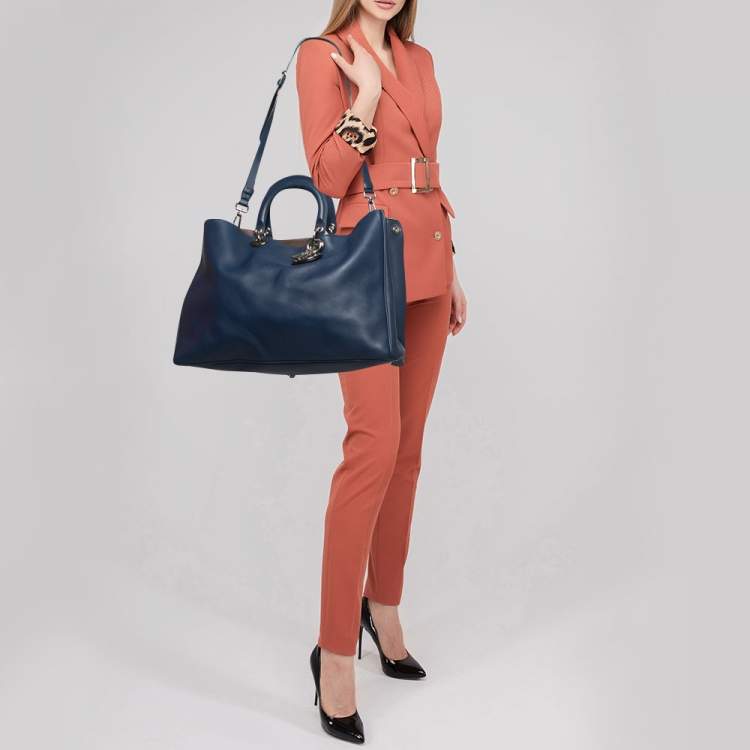 Pre Owned Dior Navy Blue Leather Extra Large Diorissimo Shopper Tote