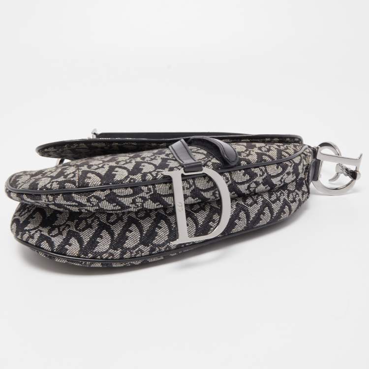 Pre Owned Dior Black Oblique Canvas and Leather Saddle Bag